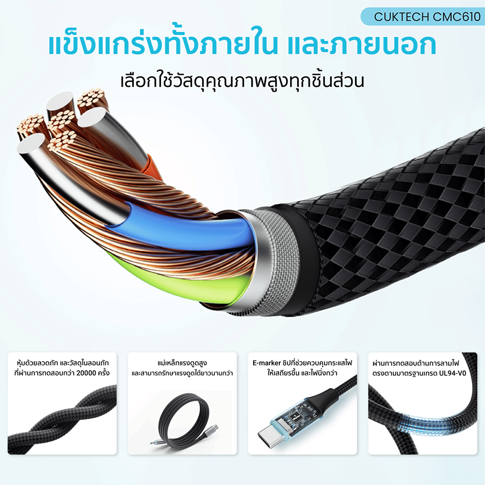 สายชาร์จเร็ว CUKTECH รุ่น CMC610 USB-C to USB-C 6A 240W สีดำ (รองรับชาร์จเร็ว PD3.1)
